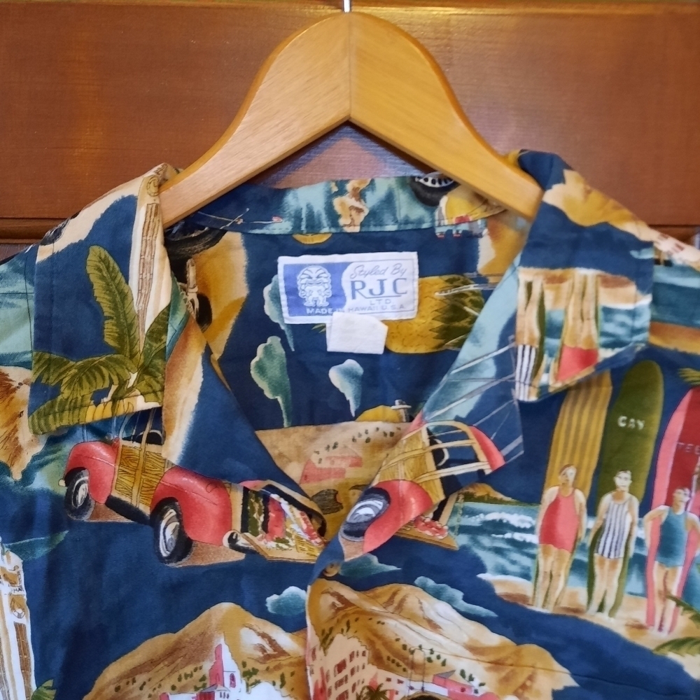 Vintage Styled by RJC Hawaiian classic cars surf print button-up shirt size L - Picture 4 of 11